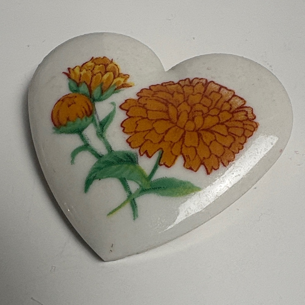 Avon Heart-Shaped Ceramic with Orange and Green Floral Design